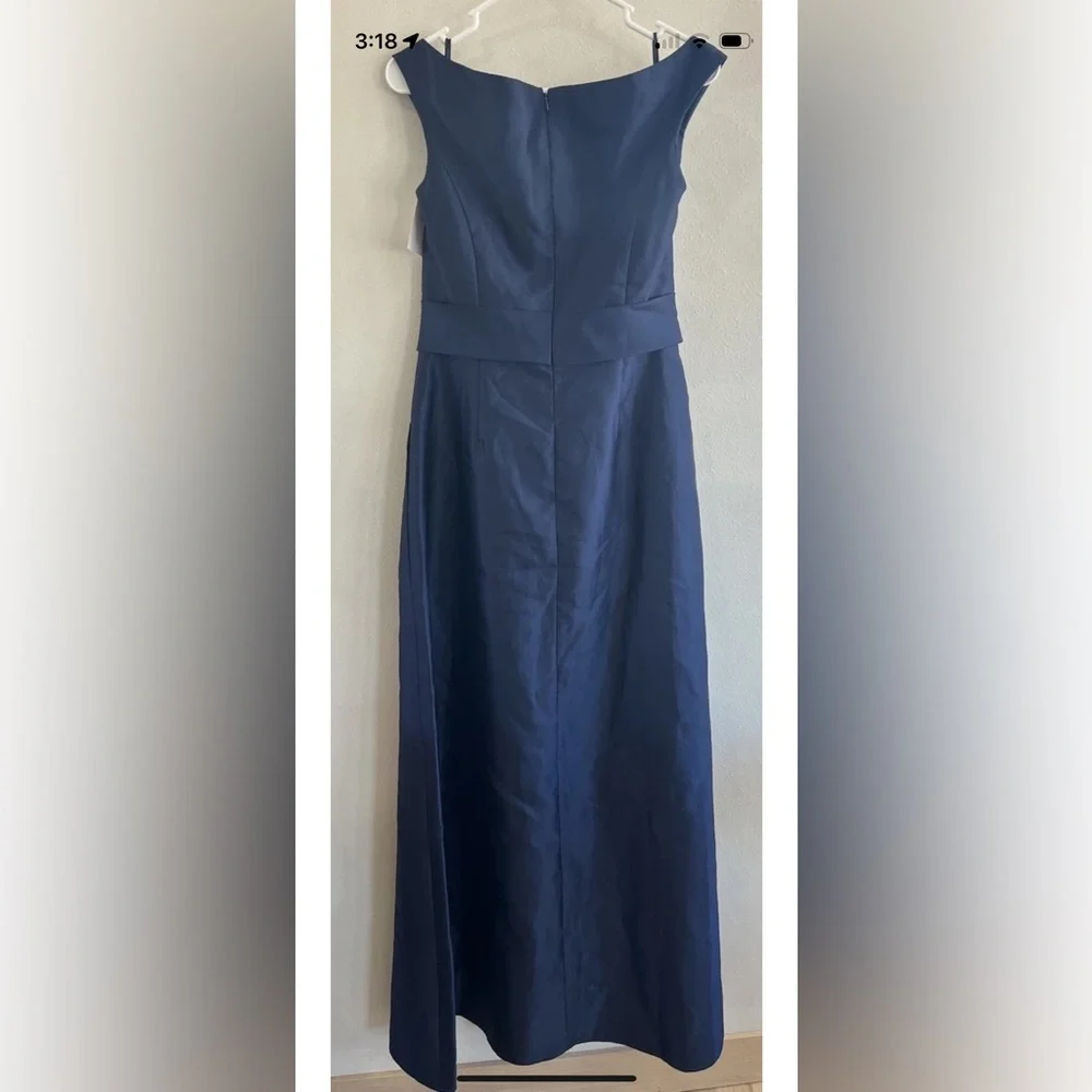 ALFRED SUNG Navy Blue V-Neck Satin Maxi Dress - Picture 7 of 9